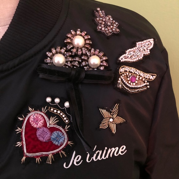 Cinq a Sept Black Mercer Patch Bomber Jacket - Picture 2 of 7